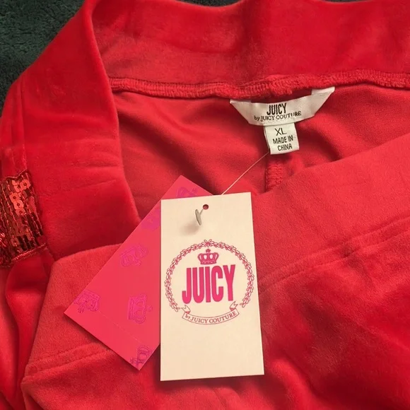 💋Juicy Couture set bling sequins red velour 2 piece set sz XL NWT - Picture 9 of 17
